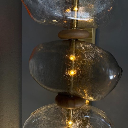 Brass Gemstone Mosaic Blown Glass Applique | Les Trois Pyramides