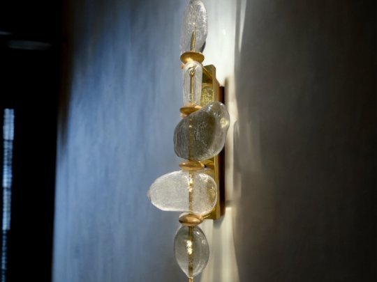 Brass Gemstone Mosaic Blown Glass Applique | Les Trois Pyramides