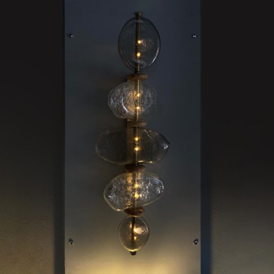 Brass Gemstone Mosaic Blown Glass Applique | Les Trois Pyramides