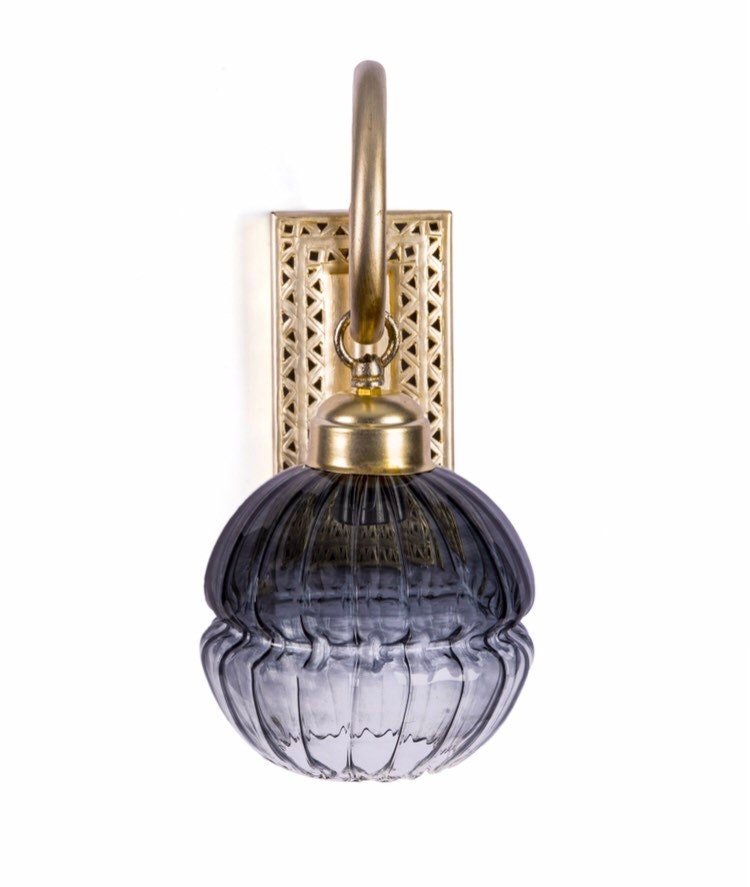 Black ShAntique Brass Wall Sconce with Ribbed Black Glass Globe β Luxurious Vintage-Inspired Accent Lighting | Les Trois Pyramidesaded Blown Glass Wall Light - Les Trois Pyramides