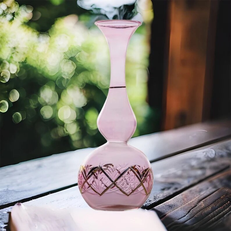 Art Deco Vase Embossed with 14 K Gold , Hand Blown Glassware , Blown Glass Vases , Vintage Glass Vase , Glass Vases , Vase for Flowers - Les Trois Pyramides