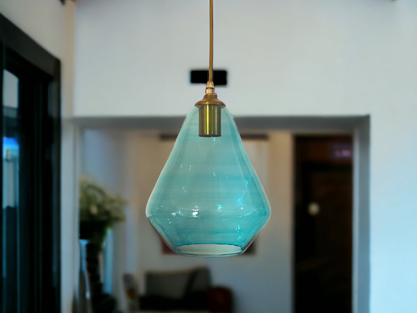 Azure Glow: Handcrafted Light Blue Blown Glass Pendant Light