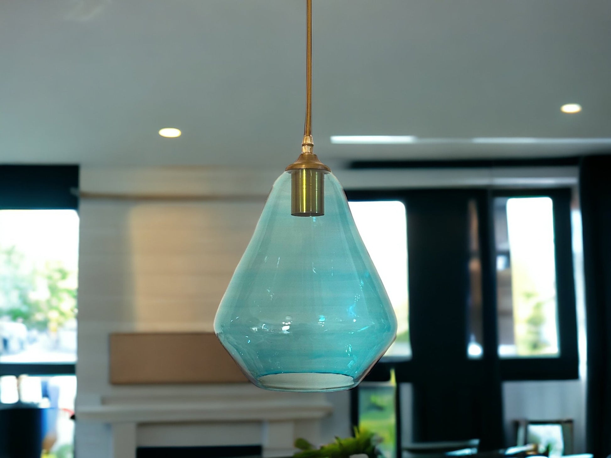 Azure Glow: Handcrafted Light Blue Blown Glass Pendant Light