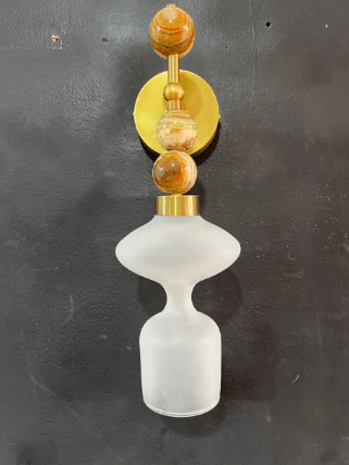 Blown Frosted Glass & Natural Marble stones wall lamp - over mirror light | Les Trois Pyramides