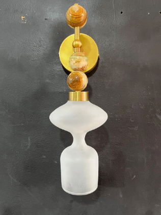 Blown Frosted Glass & Natural Marble stones wall lamp - over mirror light | Les Trois Pyramides