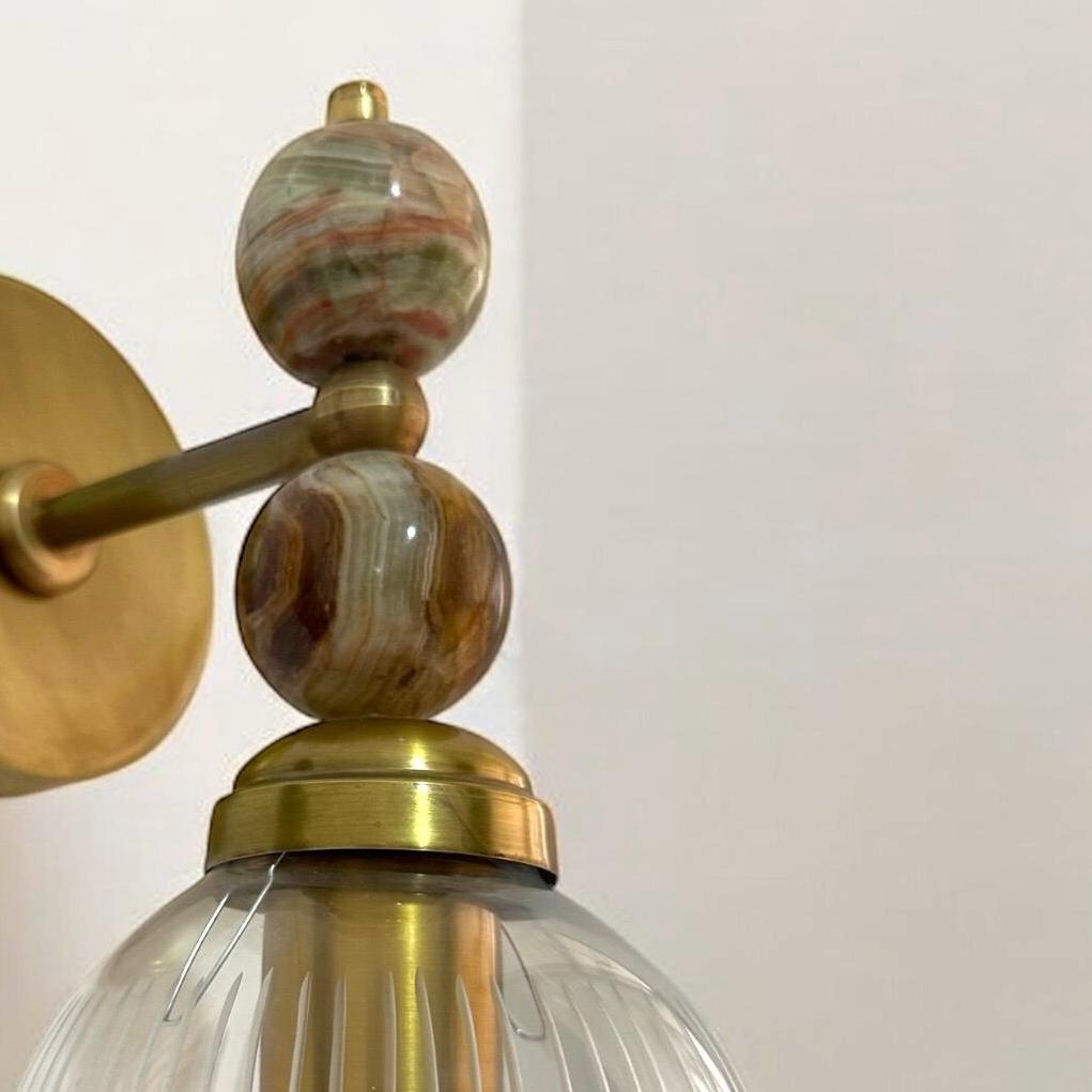 Blown Glass & Natural Marble stones - over mirror light | Les Trois Pyramides