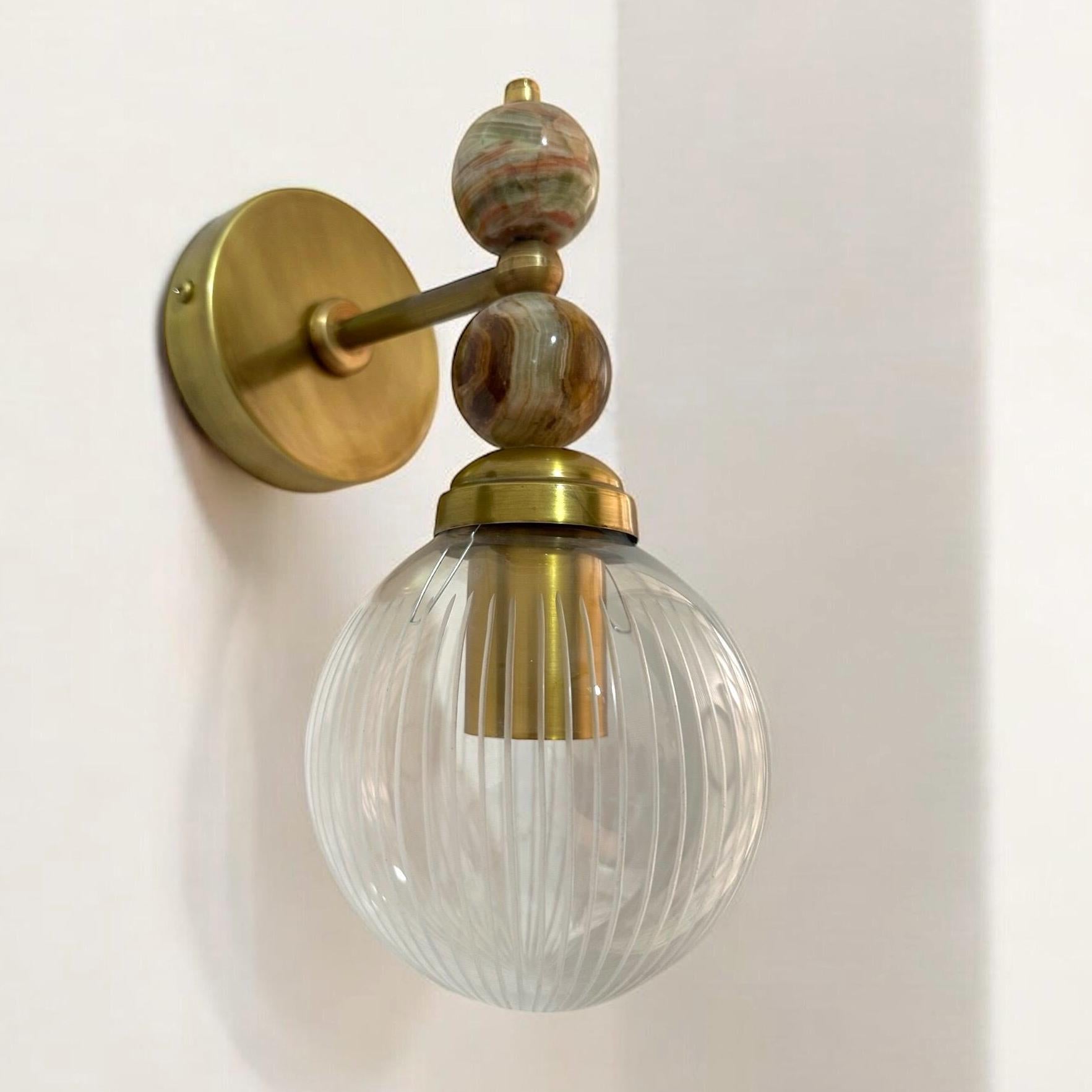 Blown Glass & Natural Marble stones - over mirror light | Les Trois Pyramides