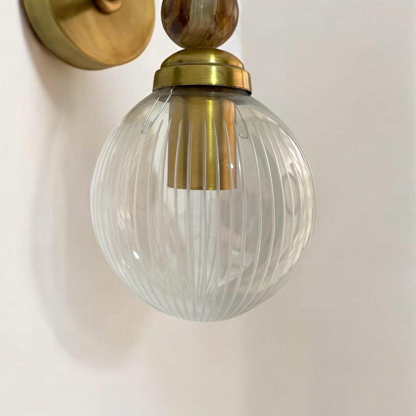 Blown Glass & Natural Marble stones - over mirror light | Les Trois Pyramides