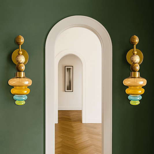 Blown Glass & Natural Marble stones wall lamp | Les Trois Pyramides