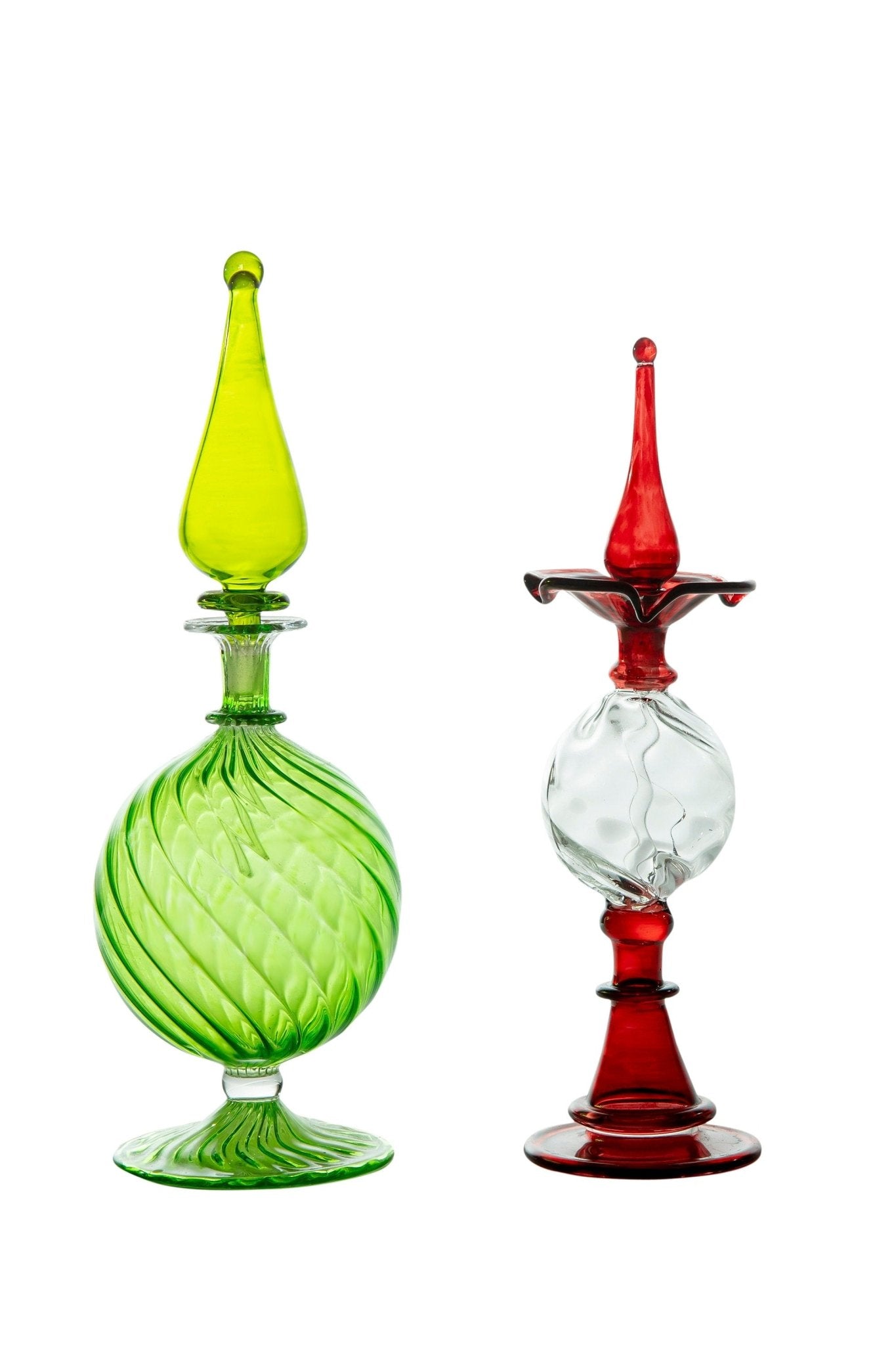 Perfume Bottles Set of Two - Hand Painted - Empty Perfume Bottle - Hand Blown Glass - Custom Perfume Bottle - Colored Glassware - Gifts - Les Trois Pyramides