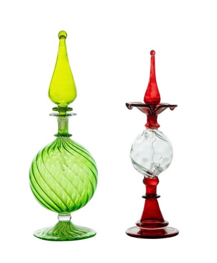 Perfume Bottles Set of Two - Hand Painted - Empty Perfume Bottle - Hand Blown Glass - Custom Perfume Bottle - Colored Glassware - Gifts - Les Trois Pyramides