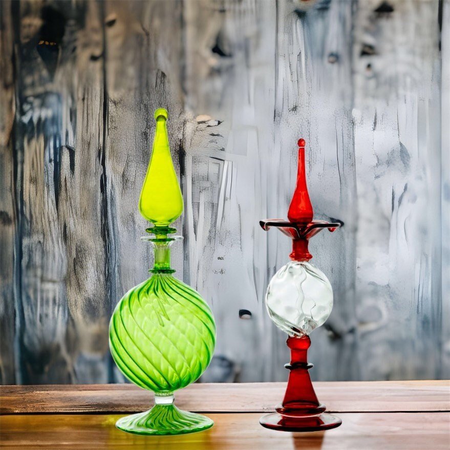 Perfume Bottles Set of Two - Hand Painted - Empty Perfume Bottle - Hand Blown Glass - Custom Perfume Bottle - Colored Glassware - Gifts - Les Trois Pyramides