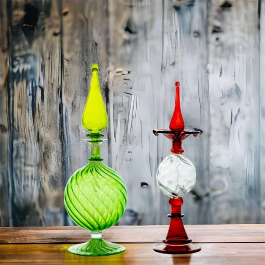 Perfume Bottles Set of Two - Hand Painted - Empty Perfume Bottle - Hand Blown Glass - Custom Perfume Bottle - Colored Glassware - Gifts - Les Trois Pyramides
