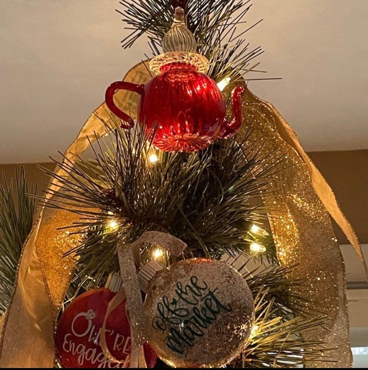 Blush Pink Teapot Christmas Ornament With 14K Gold - Les Trois Pyramides