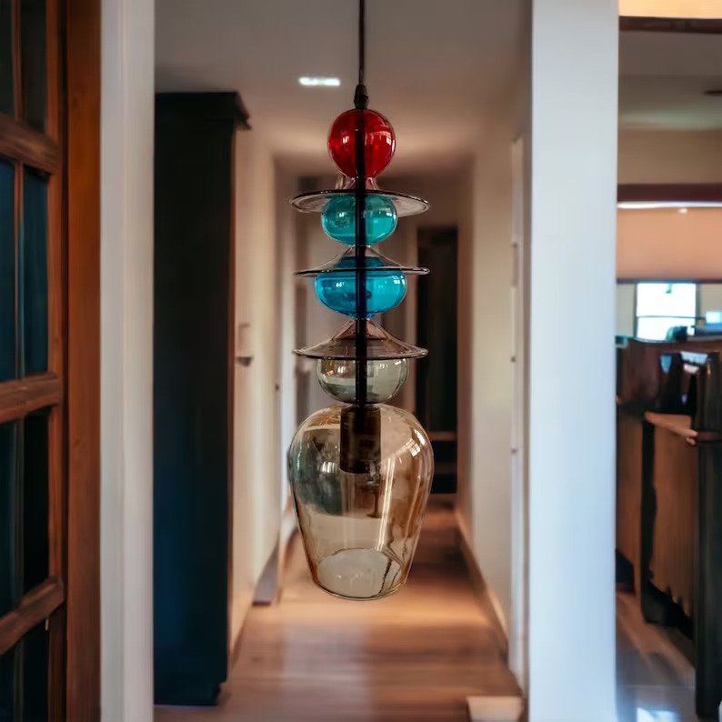 Bubble Blown Glass Pendant - Les Trois Pyramides