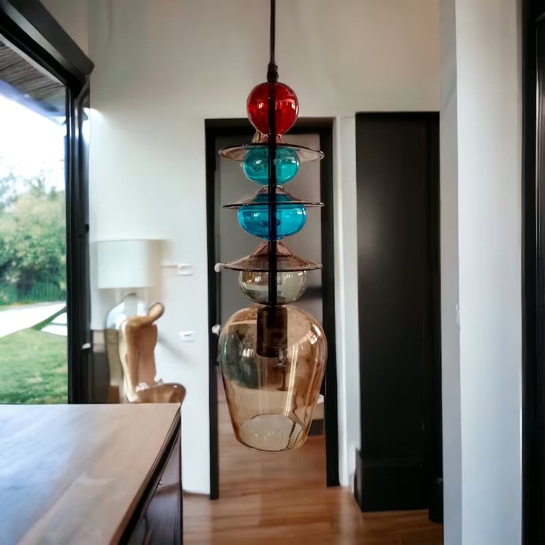 Bubble Blown Glass Pendant - Les Trois Pyramides