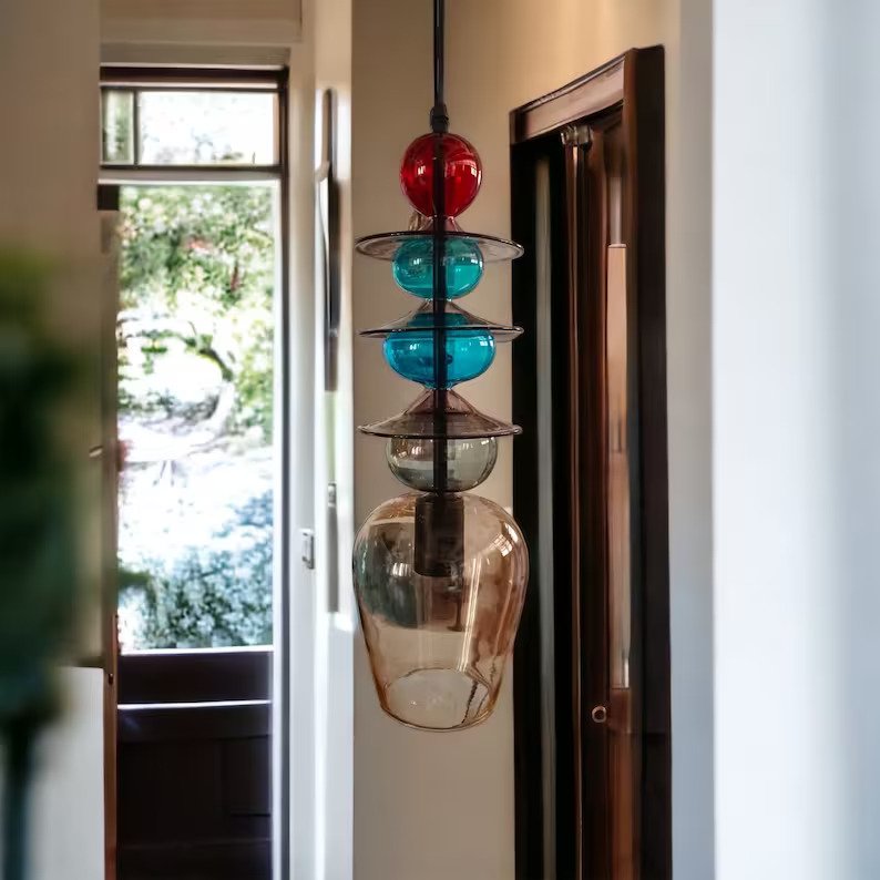 Bubble Blown Glass Pendant - Les Trois Pyramides