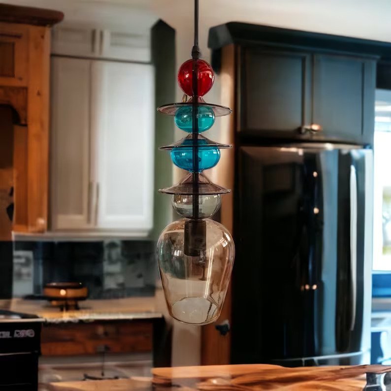Bubble Blown Glass Pendant - Les Trois Pyramides