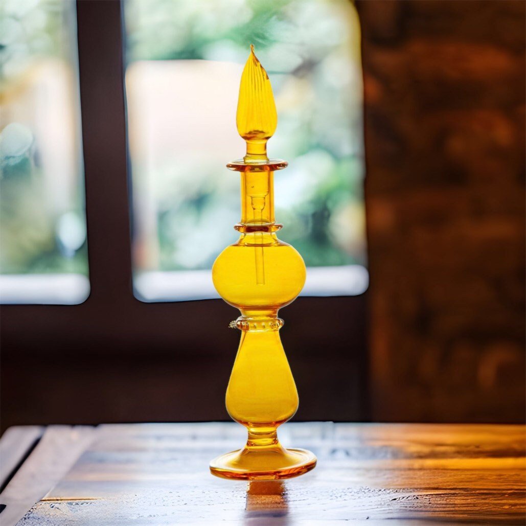 Perfume Bottle - Hand Painted - Colored Glassware - Antique Glassware - Empty Perfume Bottle - Hand Blown Glass - Custom Perfume Bottle Gift - Les Trois Pyramides