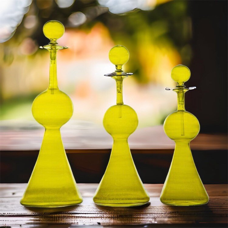 Perfume Bottle Gift - Hand Painted - Colored Glassware - Antique Glassware - Empty Perfume Bottle - Hand Blown Glass - Custom Perfume Bottle - Les Trois Pyramides