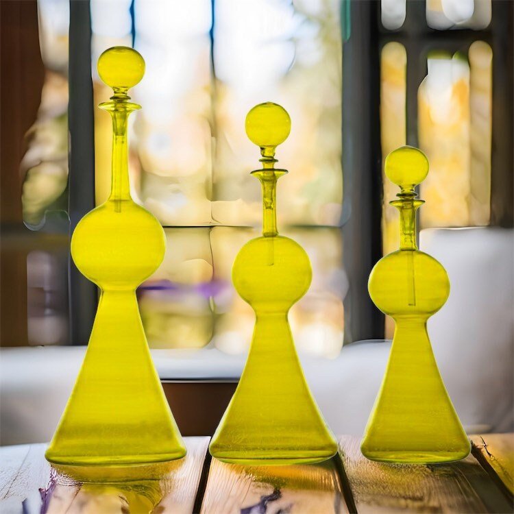 Perfume Bottle Gift - Hand Painted - Colored Glassware - Antique Glassware - Empty Perfume Bottle - Hand Blown Glass - Custom Perfume Bottle - Les Trois Pyramides