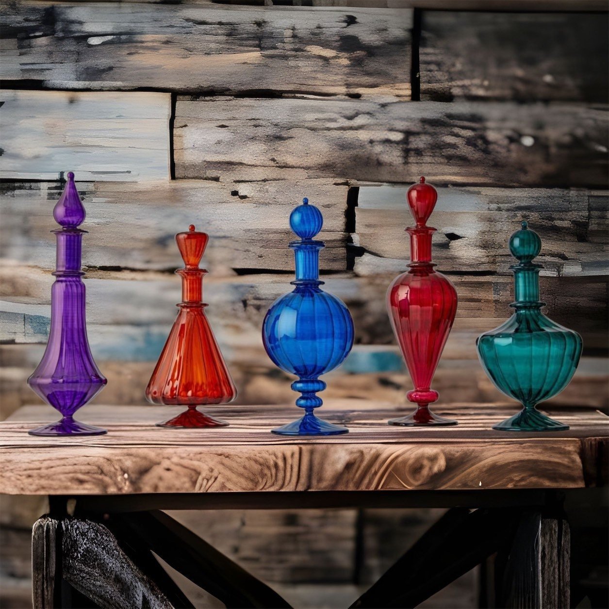 Decanter Set Personalized 5 - Decanter Sets - Decanter Set - Fragrance Decant - Decanter - Blown Glass Decanter - Artisan Blown Glass Bottle - Les Trois Pyramide