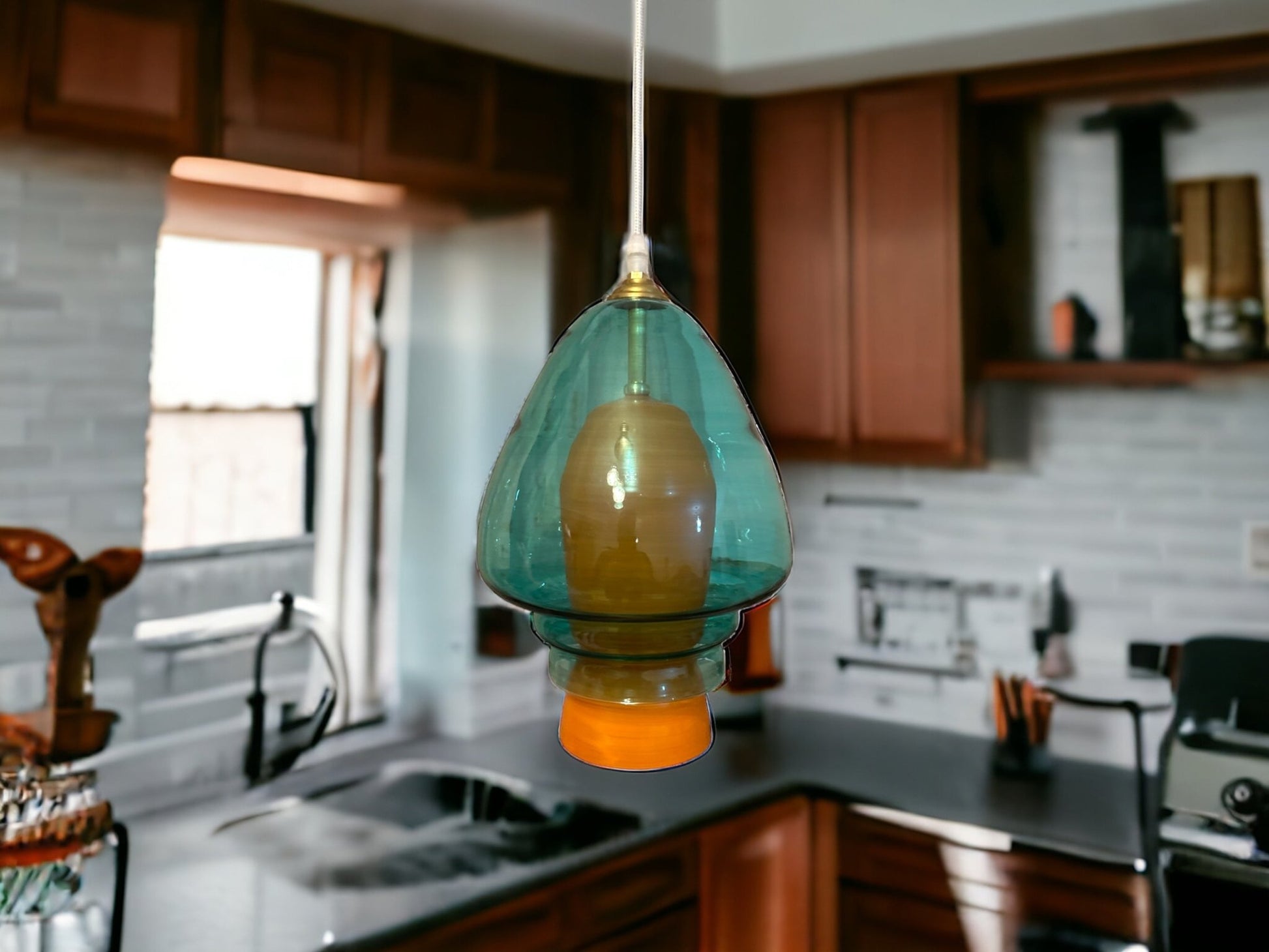 Blown Glass Pendant Light for Kitchen Decor - Les Trois Pyramides