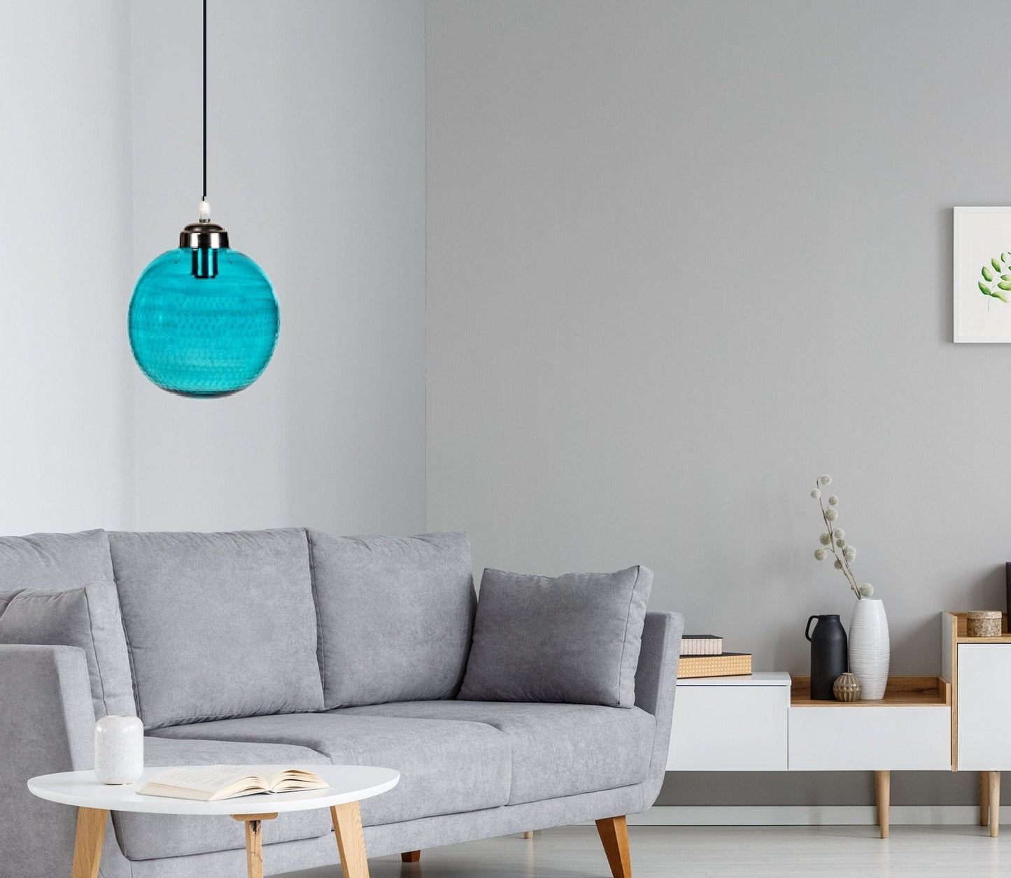 Elegant Hand-Blown Blue Glass Pendant Light β Kitchen Decor | Les Trois Pyramides