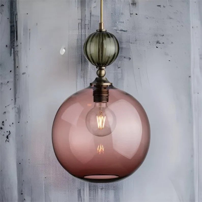 Modern Round Glass with Copper Pendant
