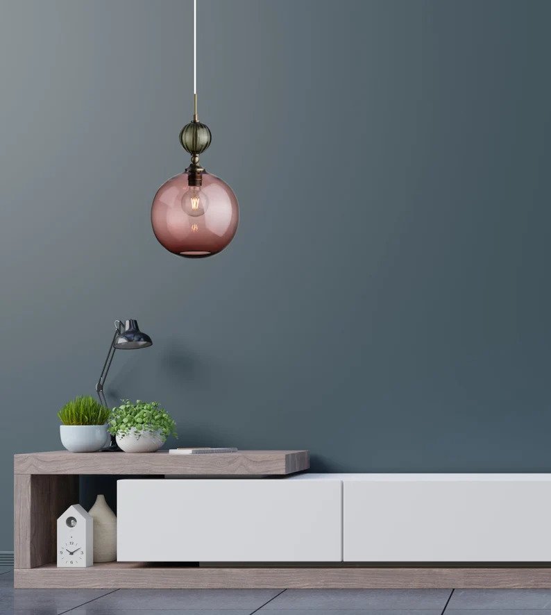 Modern Round Glass with Copper Pendant