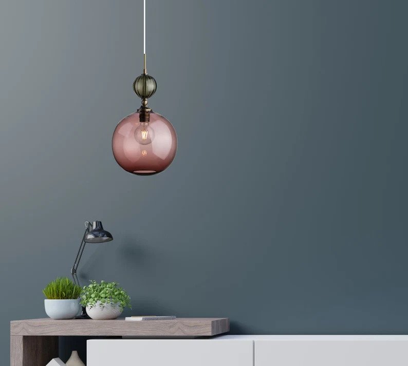 Modern Round Glass with Copper Pendant
