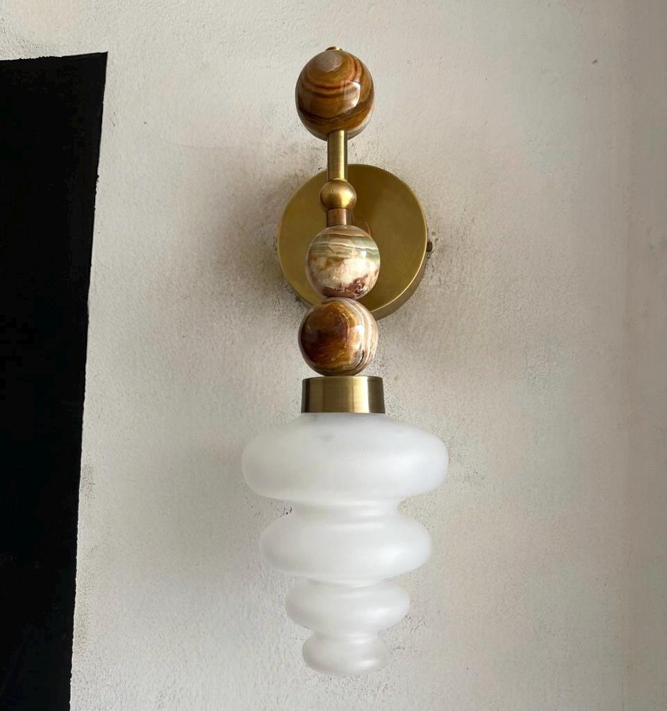 Frosted Blown Glass layers & Natural Marble stones wall lamp - Les Trois Pyramides