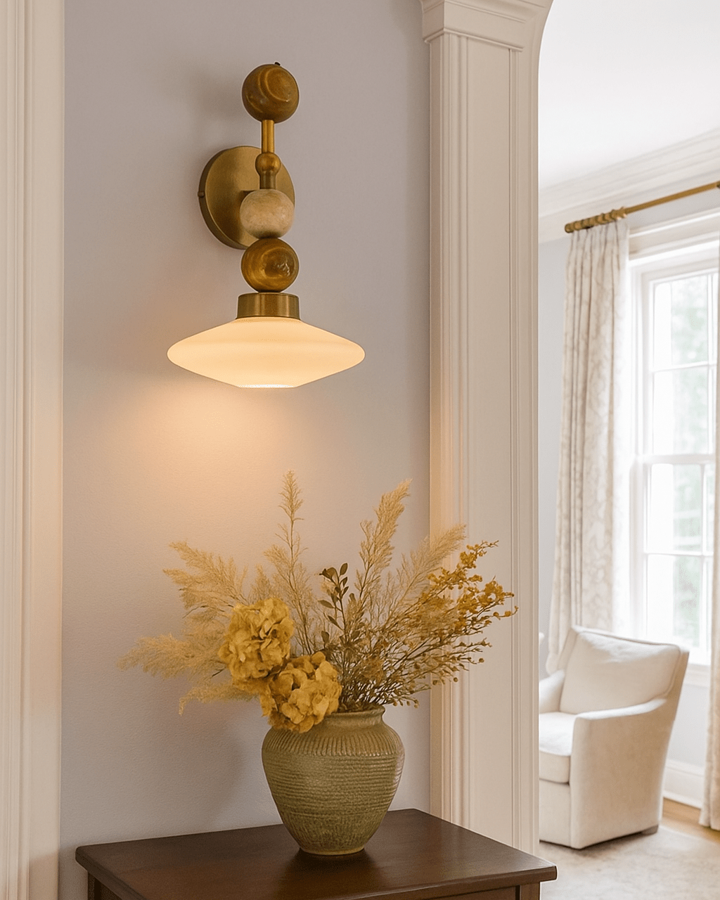 Set of Two Frosted Blown Glass & Natural Marble stones wall lamp | Les Trois Pyramides