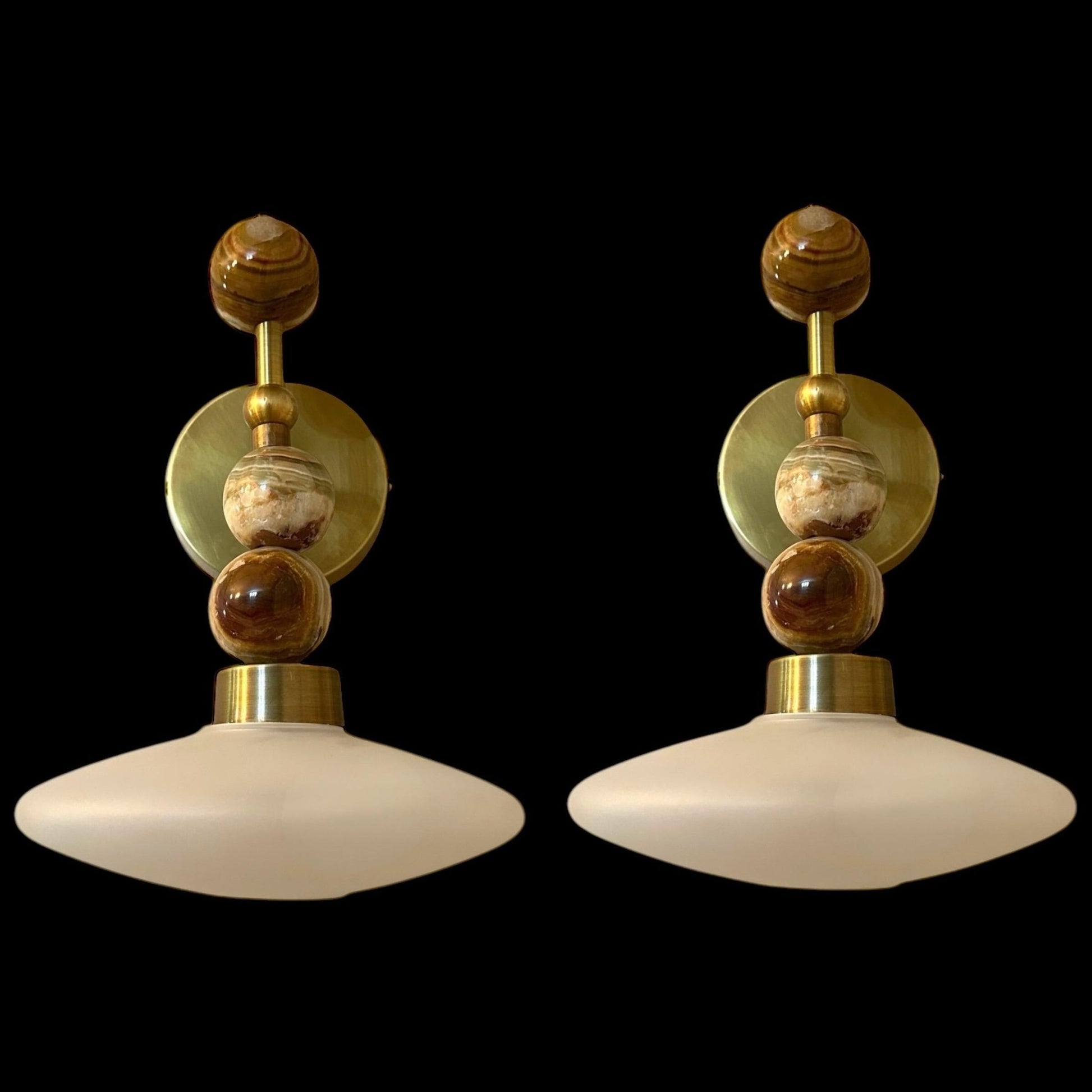 Set of Two Frosted Blown Glass & Natural Marble stones wall lamp | LesTroisPyramides