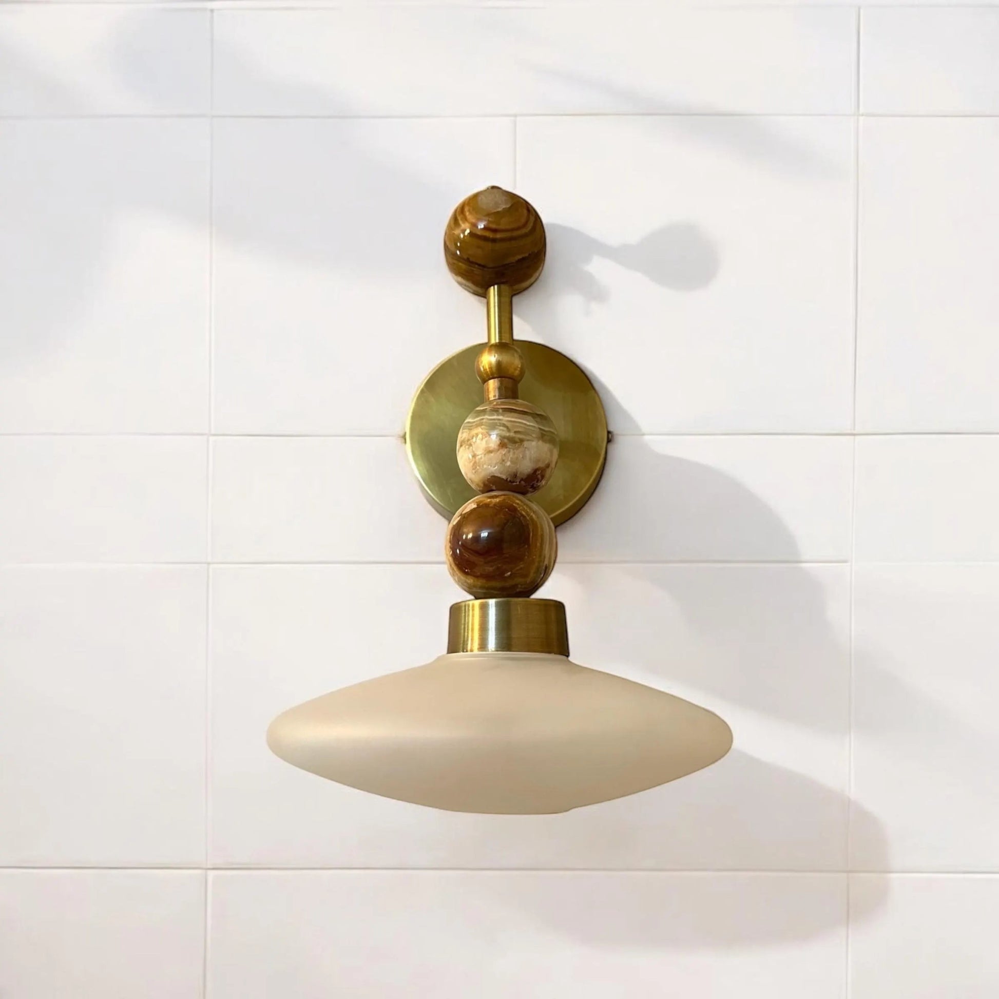 Frosted Blown Glass & Natural Marble stones wall lamp | LesTroisPyramides