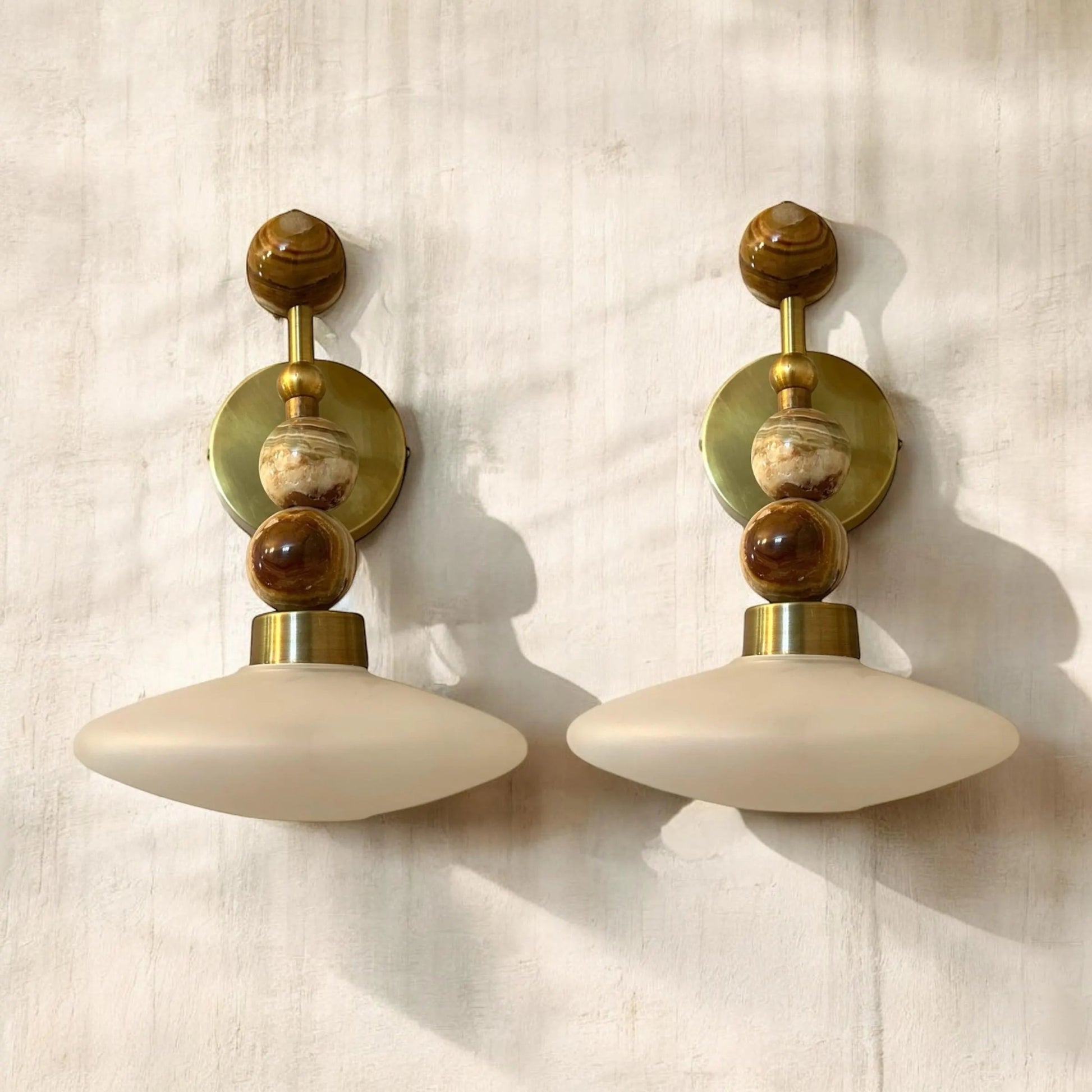 Set of Two Frosted Blown Glass & Natural Marble stones wall lamp | LesTroisPyramides