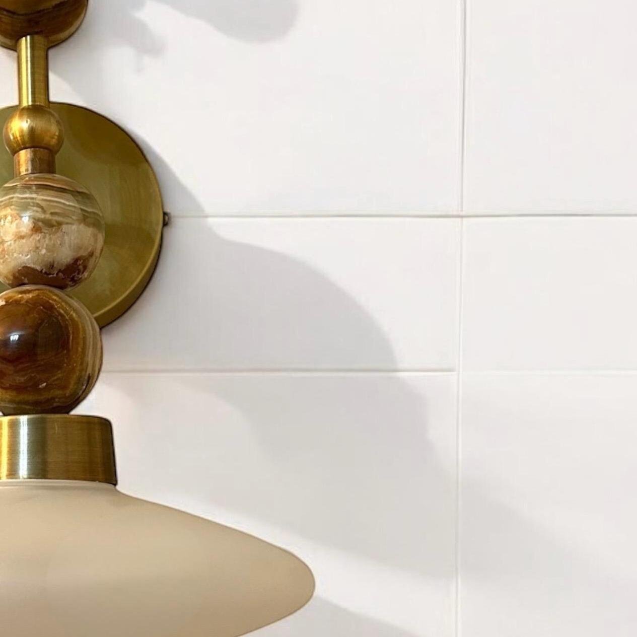 Frosted Blown Glass & Natural Marble stones wall lamp | LesTroisPyramides