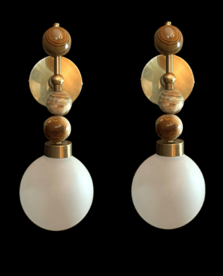 Frosted Blown Glass & Natural Marble stones wall lamp - Les Trois Pyramides