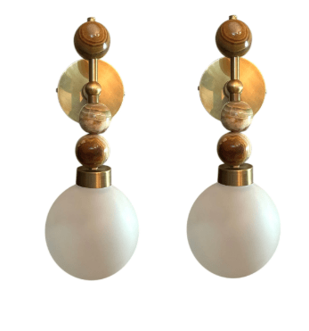 Frosted Blown Glass & Natural Marble stones wall lamp - Les Trois Pyramides