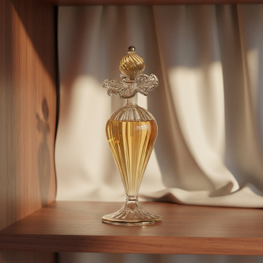 Gold Painted Bottle - Hand Painted Perfume Bottle with Stopper - Perfume Bottle - Handmade Gift for Her - Antique Glassware - Decorative | Les Trois Pyramides