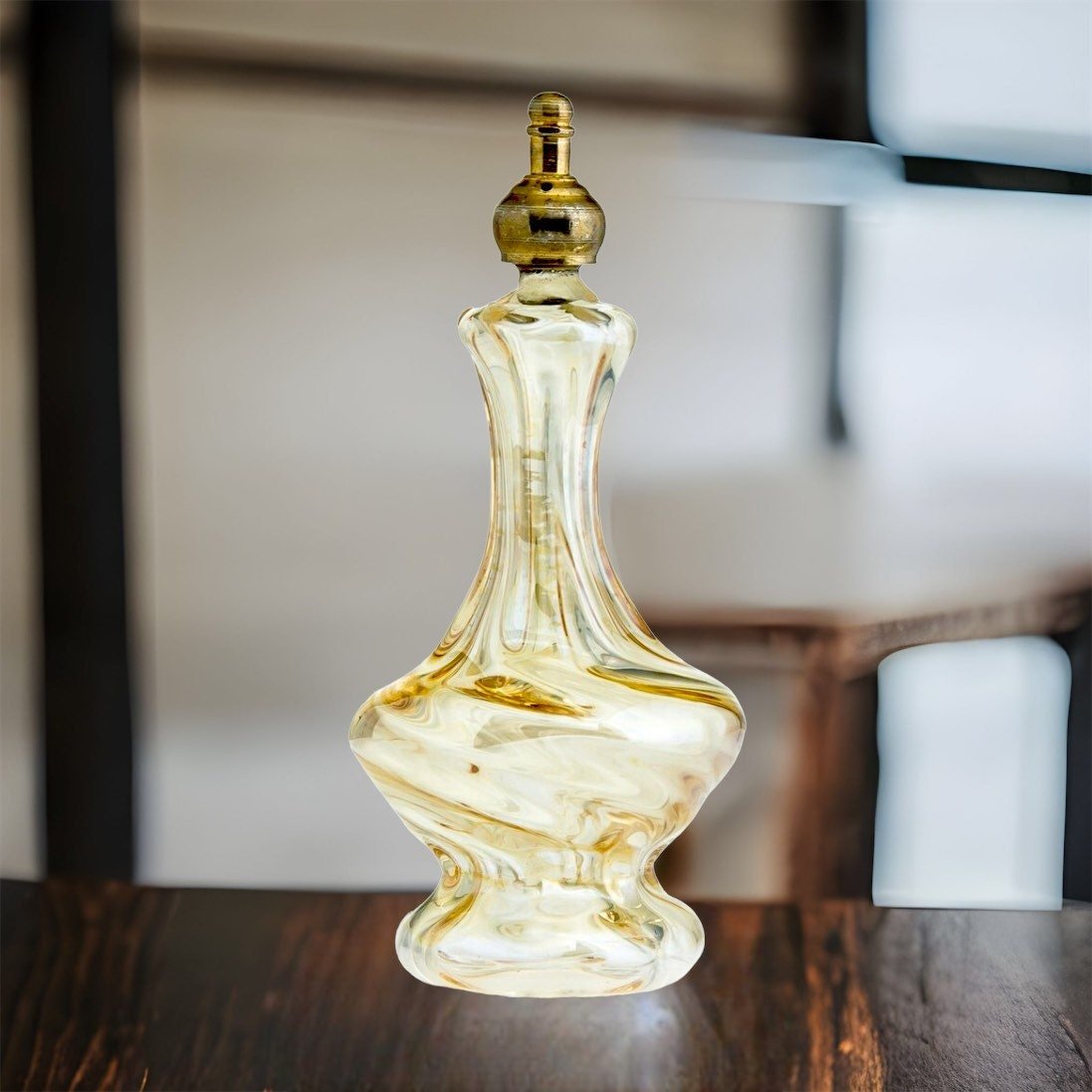 Perfume Bottle with Copper Stopper - Glass Perfume Bottle - Vintage Perfume Bottles - Decorative Bottles - Antique Bottles - Blown Glass - Les Trois Pyramides