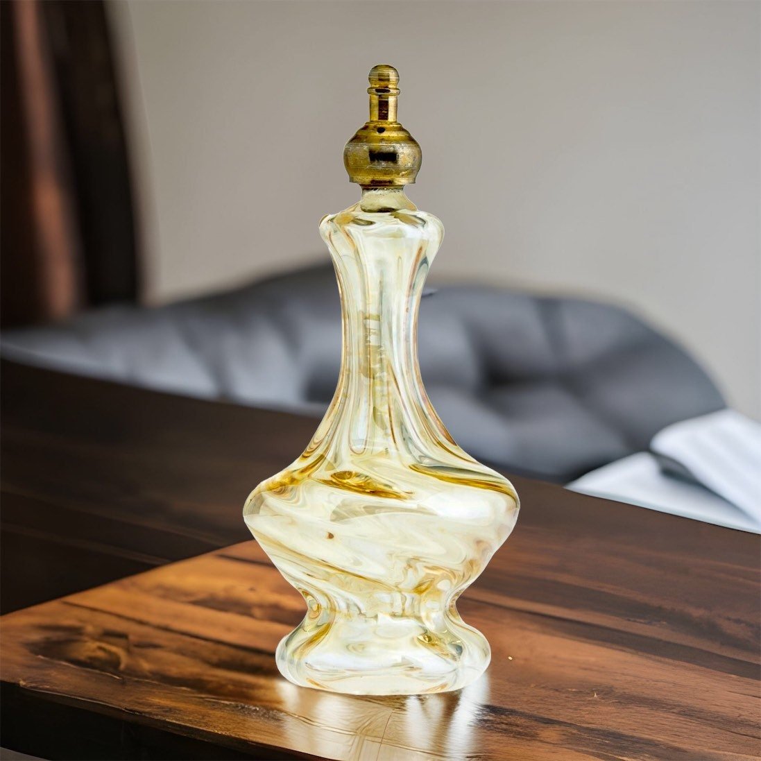 Perfume Bottle with Copper Stopper - Glass Perfume Bottle - Vintage Perfume Bottles - Decorative Bottles - Antique Bottles - Blown Glass - Les Trois Pyramides