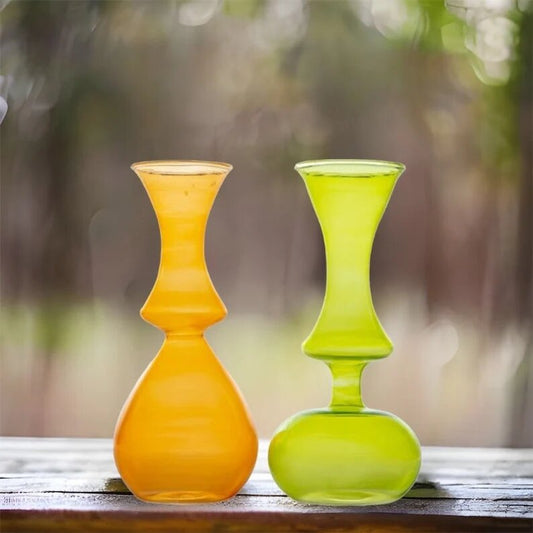 Hand-Blown Colorful Glass Vases - Orange and Green Pair | Les Trois Pyramides