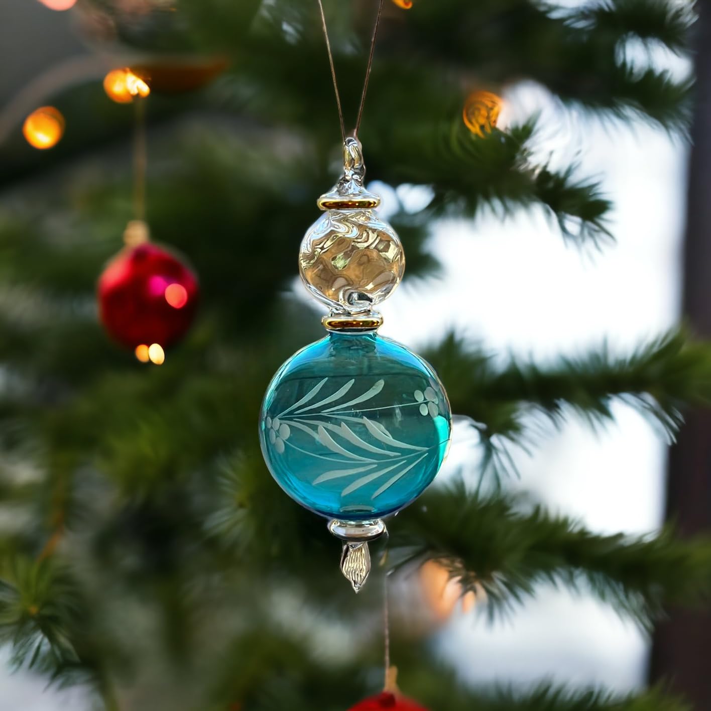 Hand-Blown Glass Christmas Ornament for Xmas Decorations Turquoise - Les Trois Pyramides