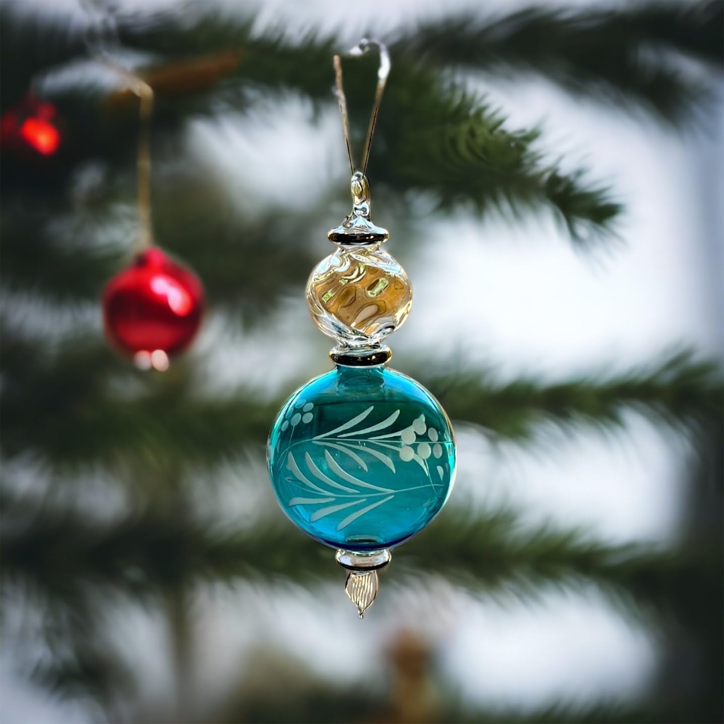 Hand-Blown Glass Christmas Ornament for Xmas Decorations Turquoise - Les Trois Pyramides