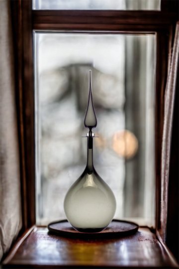 Hand-Blown Glass Decorative Bottle β Sleek Smoky Glass Design | Les Trois Pyramides