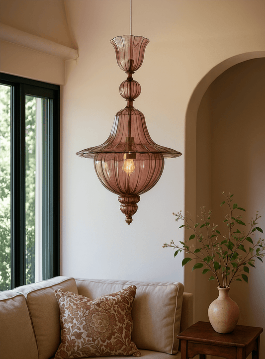 Hand-Blown Red Wine Glass Pendant Light โ Unique Artistic Lighting for Modern Spaces | Les Trois Pyramides