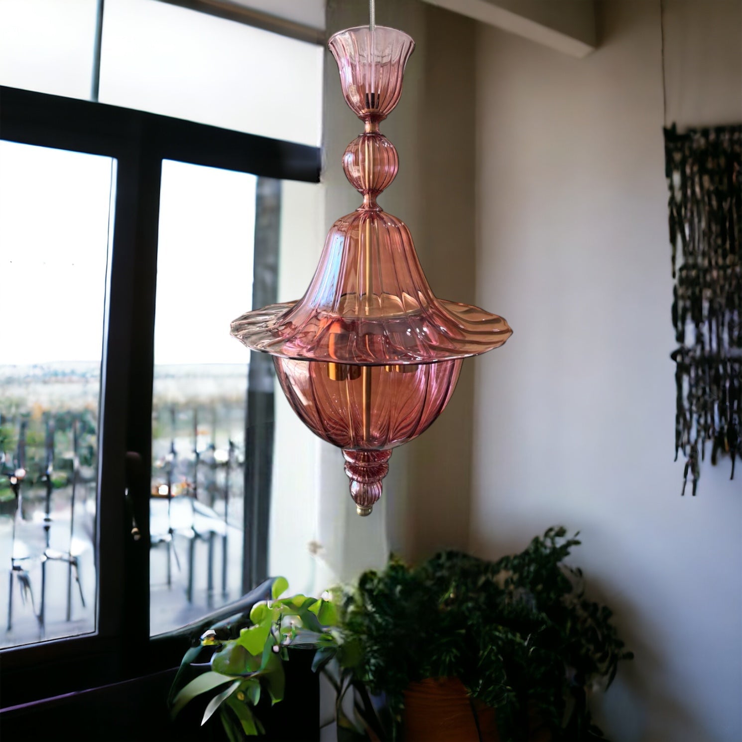Hand-Blown Red Wine Glass Pendant Light β Unique Artistic Lighting for Modern Spaces | Les Trois Pyramides