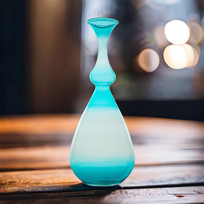 Hand-Blown Turquoise Ombre Glass Vase – Elegant Decorative Accent for Modern Interiors | Les Trois Pyramides