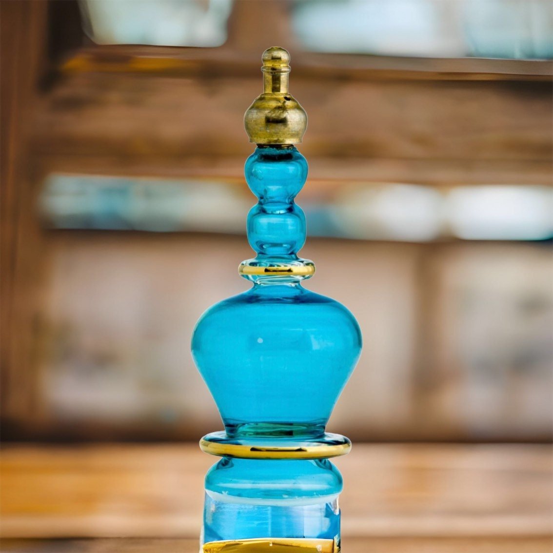 Turquoise Decorative Perfume Bottle with Copper Stopper - Les Trois Pyramides
